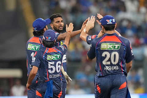 Naveen-ul-Haq celebrates Hardik Pandya's wicket